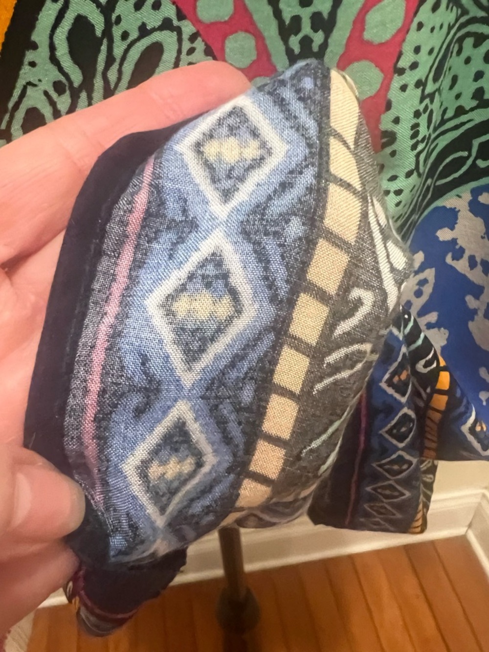Boho Off Shoulder Shift Dress Small Blue Pink Tribal Print Bell Sleeve Lined - Picture 12 of 15